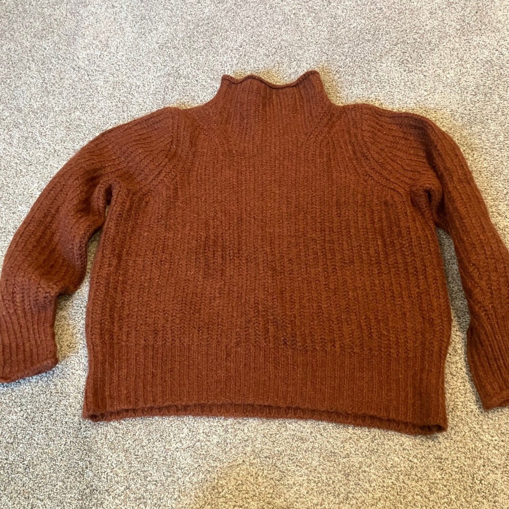Madewell Womens Rust Brown Ribbed Wool Blend Mockneck Chunky Knit Sweater Small